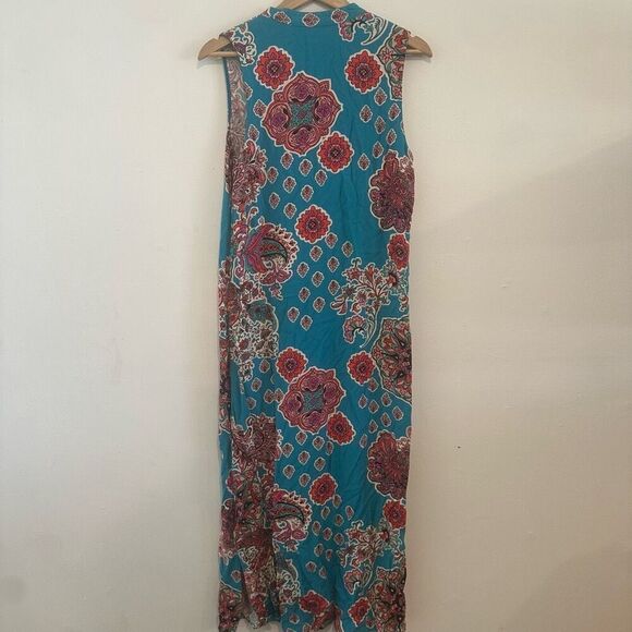 Natori Vneck Midi Blue Floral Size Sm Artistry Abstract Dress - Picture 4 of 5